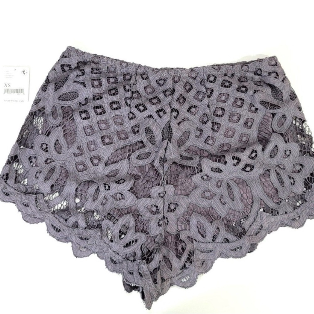 Women’s Gray Crochet Lace High-Waist Shorts - Picture 6 of 11